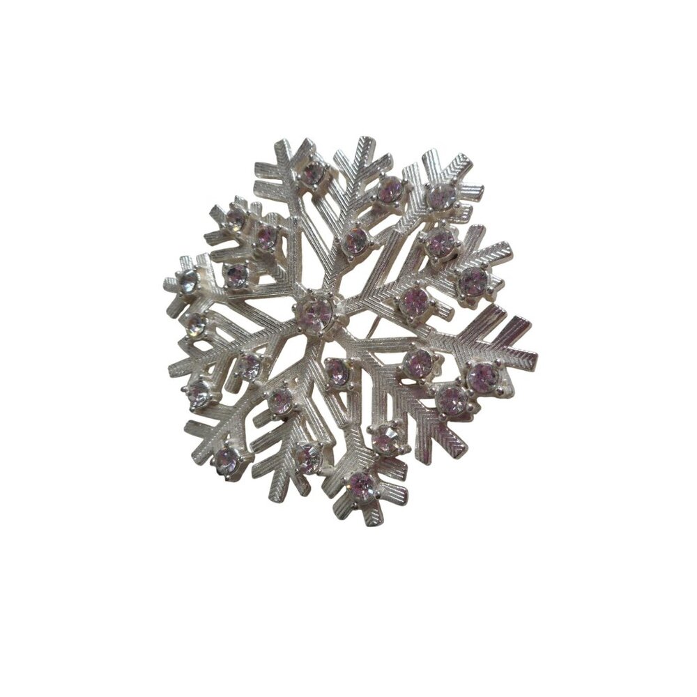 Costume Silver "Rhinestone" snowflake Brooch Pin Jewelry - Picture 1 of 2